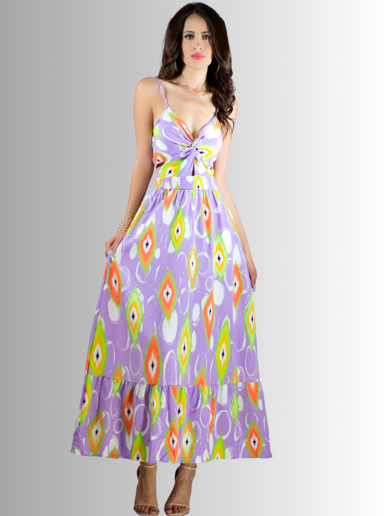 Foto 3 pulgar | Vestido De Mujer Largo Ves-1007 Lila con Estampados
