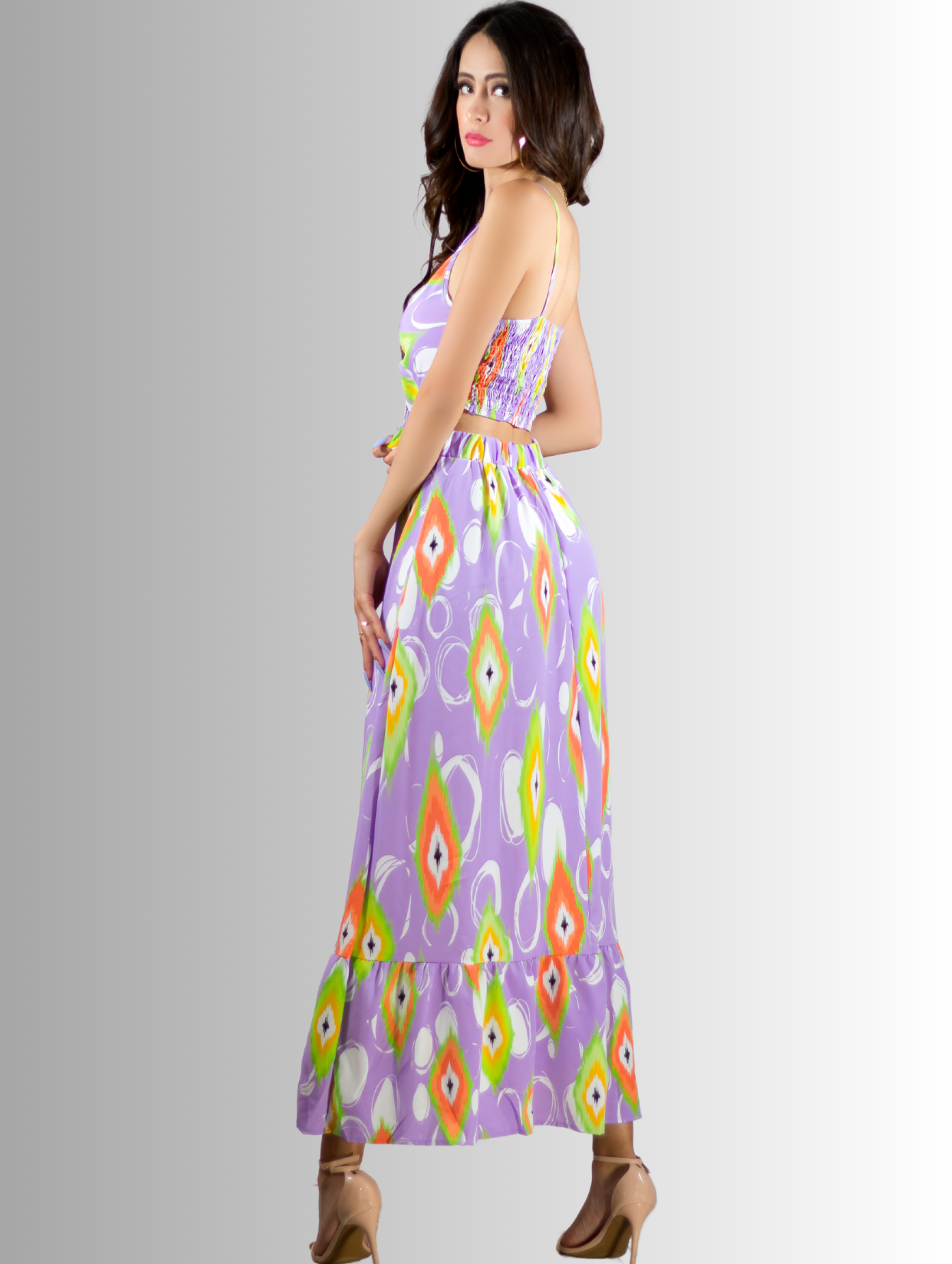 Foto 4 pulgar | Vestido De Mujer Largo Ves-1007 Lila con Estampados