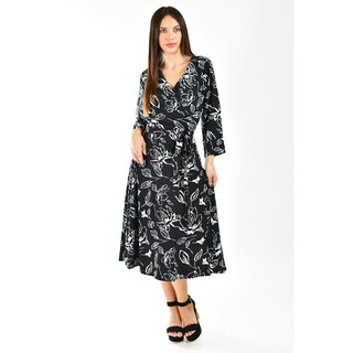 Foto 1 | Vestido Roman Fashion VTS 1002 Estampado de Hojas Negro