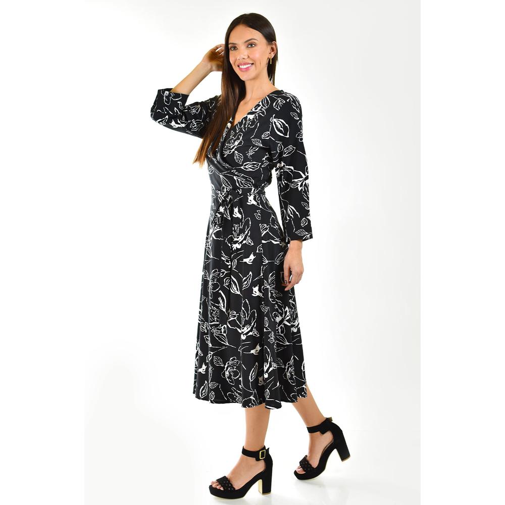 Foto 2 | Vestido Roman Fashion VTS 1002 Estampado de Hojas Negro
