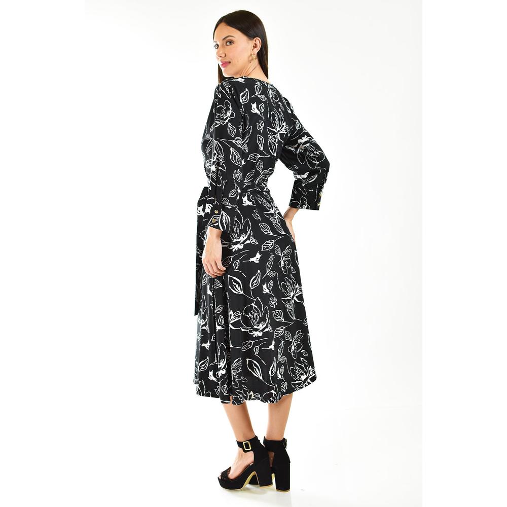 Foto 4 pulgar | Vestido Roman Fashion VTS 1002 Estampado de Hojas Negro