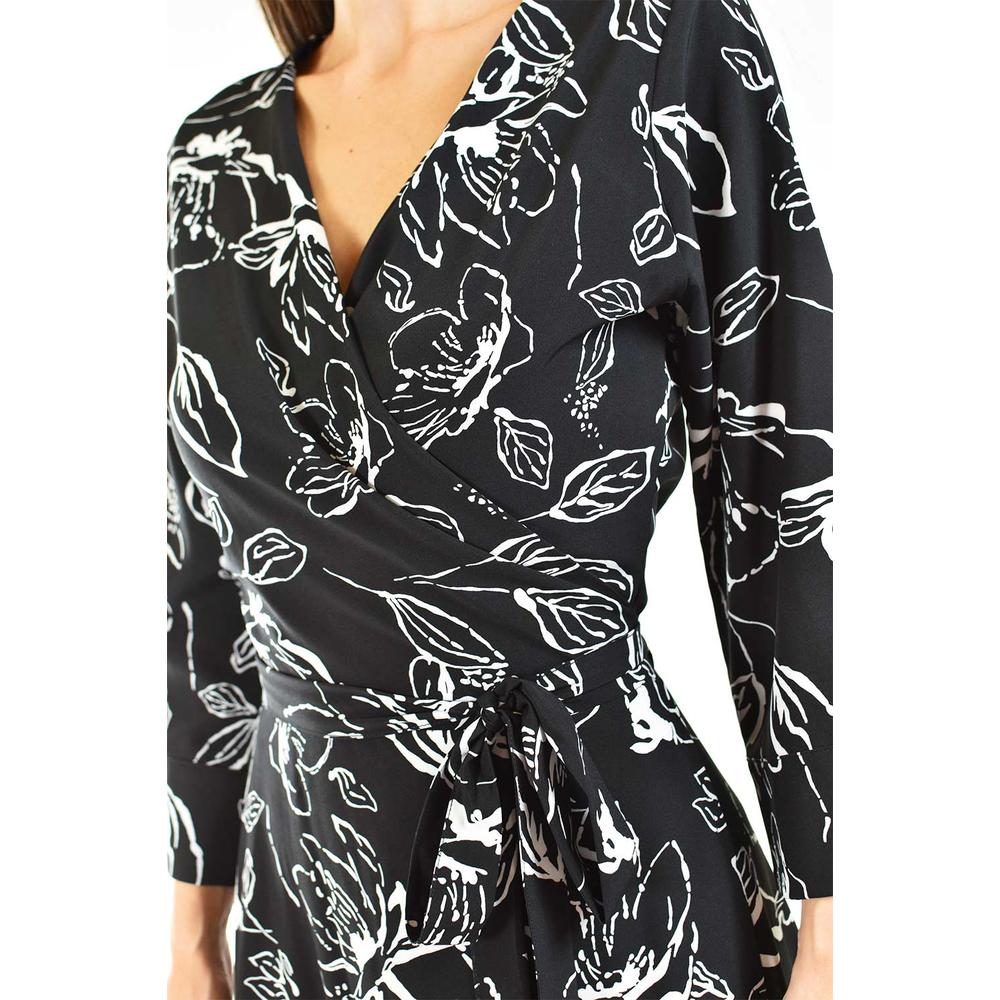 Foto 5 pulgar | Vestido Roman Fashion VTS 1002 Estampado de Hojas Negro