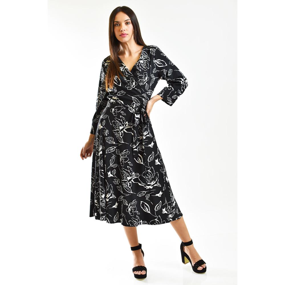 Foto 5 | Vestido Roman Fashion VTS 1002 Estampado de Hojas Negro