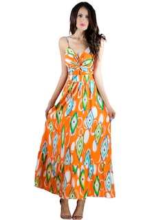 Foto 1 | Vestido de Mujer Largo Ves-1007 Naranja con Estampado