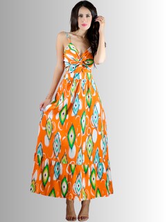 Foto 2 | Vestido de Mujer Largo Ves-1007 Naranja con Estampado