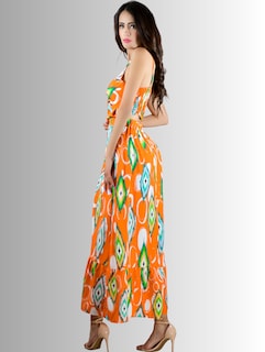 Foto 3 | Vestido de Mujer Largo Ves-1007 Naranja con Estampado