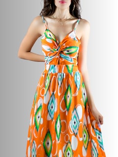 Foto 4 | Vestido de Mujer Largo Ves-1007 Naranja con Estampado