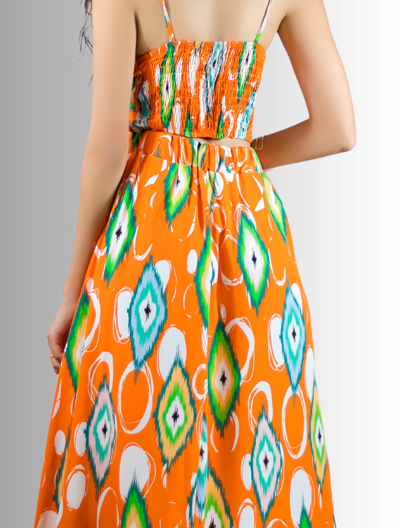 Foto 5 | Vestido de Mujer Largo Ves-1007 Naranja con Estampado