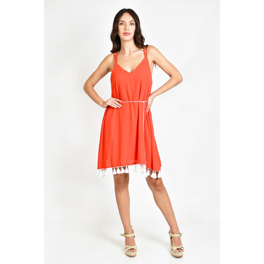 Foto 2 pulgar | Vestido Con Detalle De Borlas Roman Fashion /juvenil 1817 Naranja