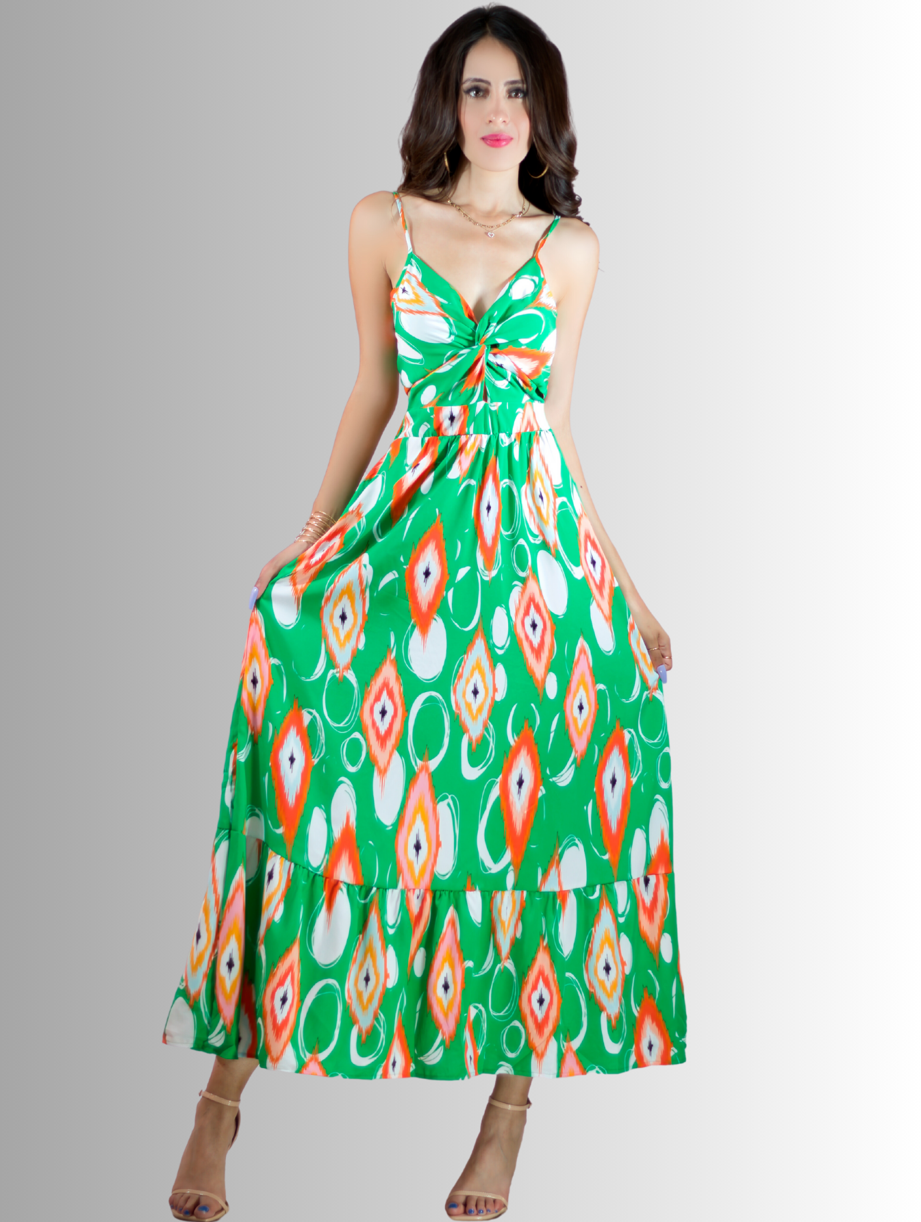 Foto 3 pulgar | Vestido Largo Verde con Estampados para Mujer