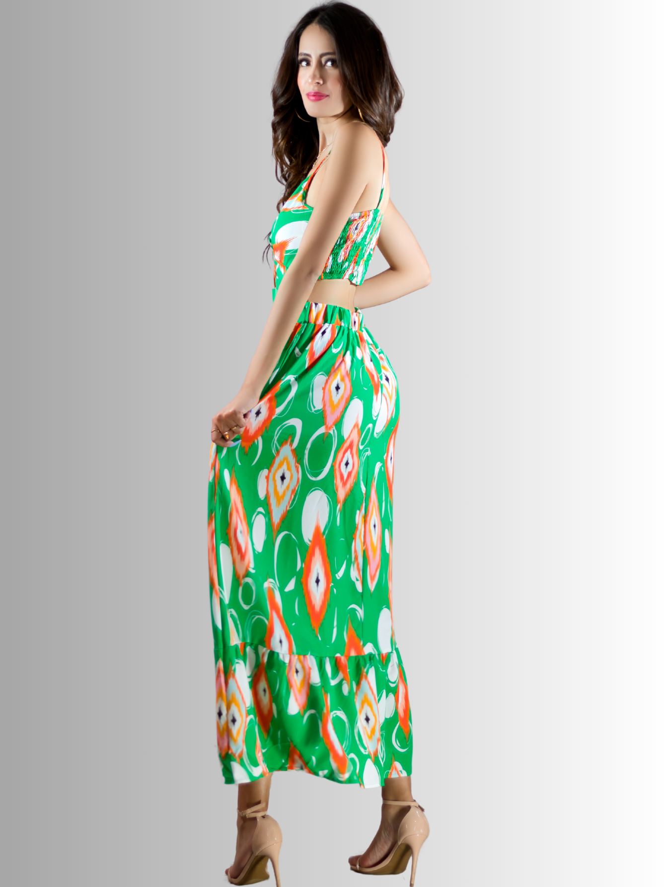 Foto 4 pulgar | Vestido Largo Verde con Estampados para Mujer