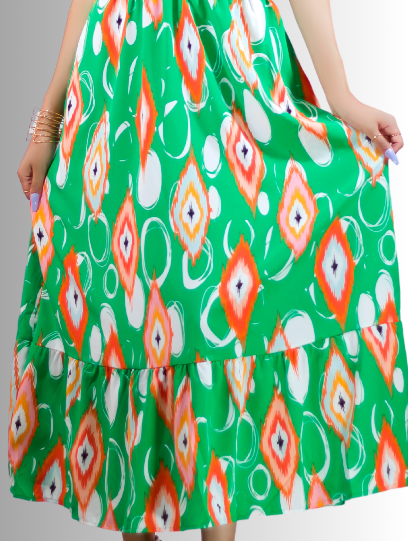 Foto 7 pulgar | Vestido Largo Verde con Estampados para Mujer