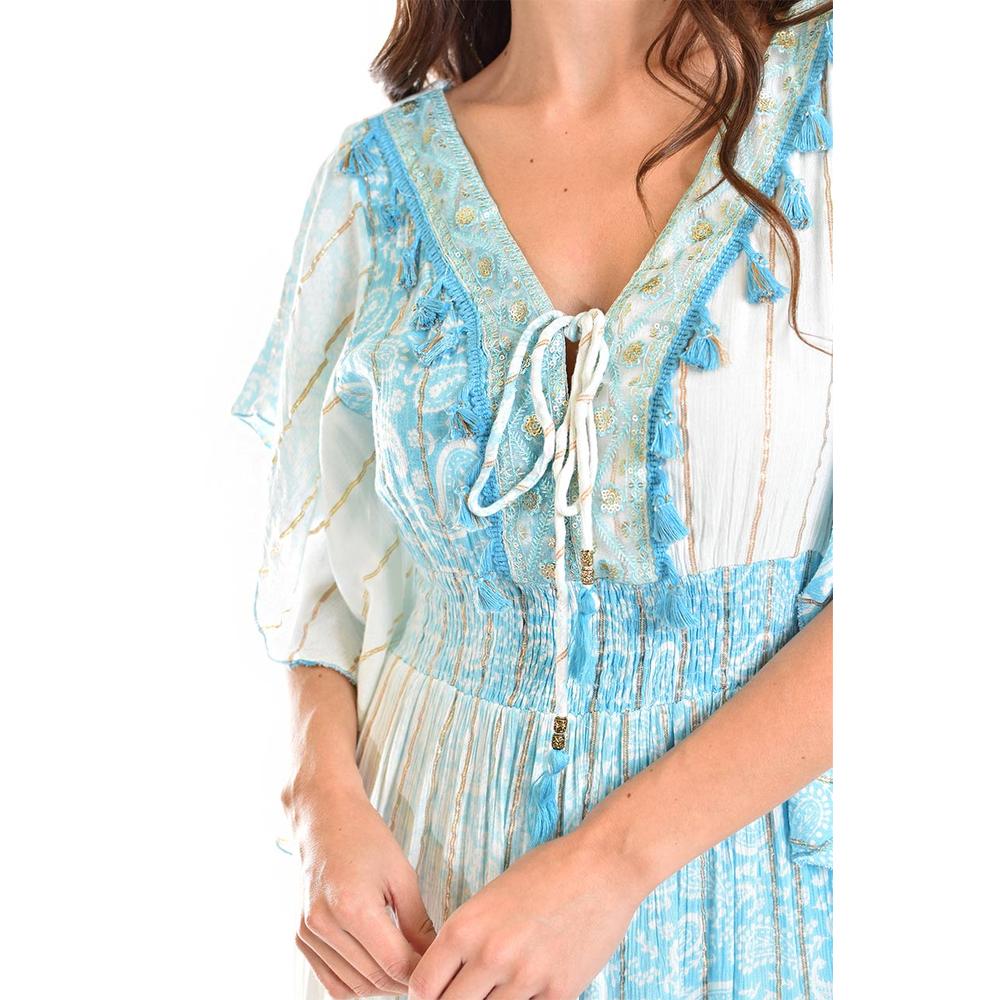 Foto 5 pulgar | Vestido Bohemio Manga Kimono /juvenil, 8544 (azul Claro) Azul