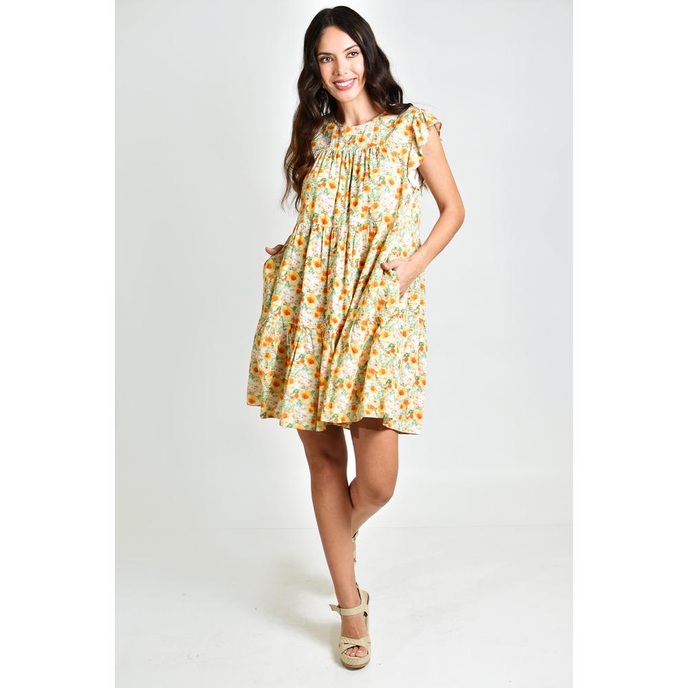 Foto 6 pulgar | Vestido de Flores Roman Fashion Amarillo para Mujer