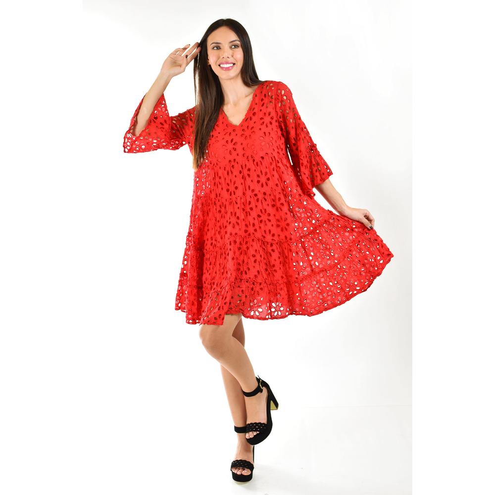Foto 2 pulgar | Vestido Detalle Calado /juvenil, 8515 (rojo) Rojo