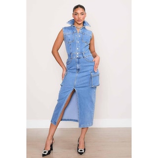 Foto 1 | Vestido Midi Denim Roman Fashion Azul para Mujer