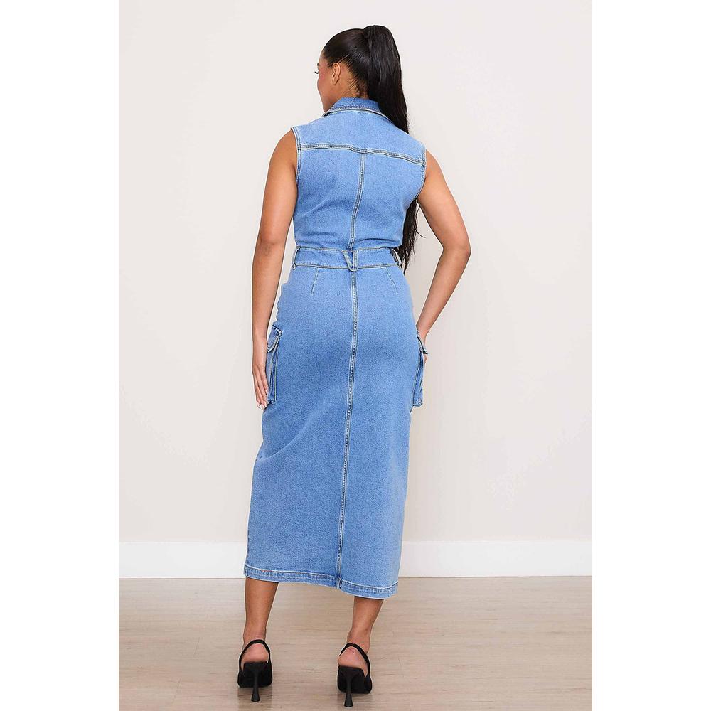 Foto 4 pulgar | Vestido Midi Denim Roman Fashion Azul para Mujer