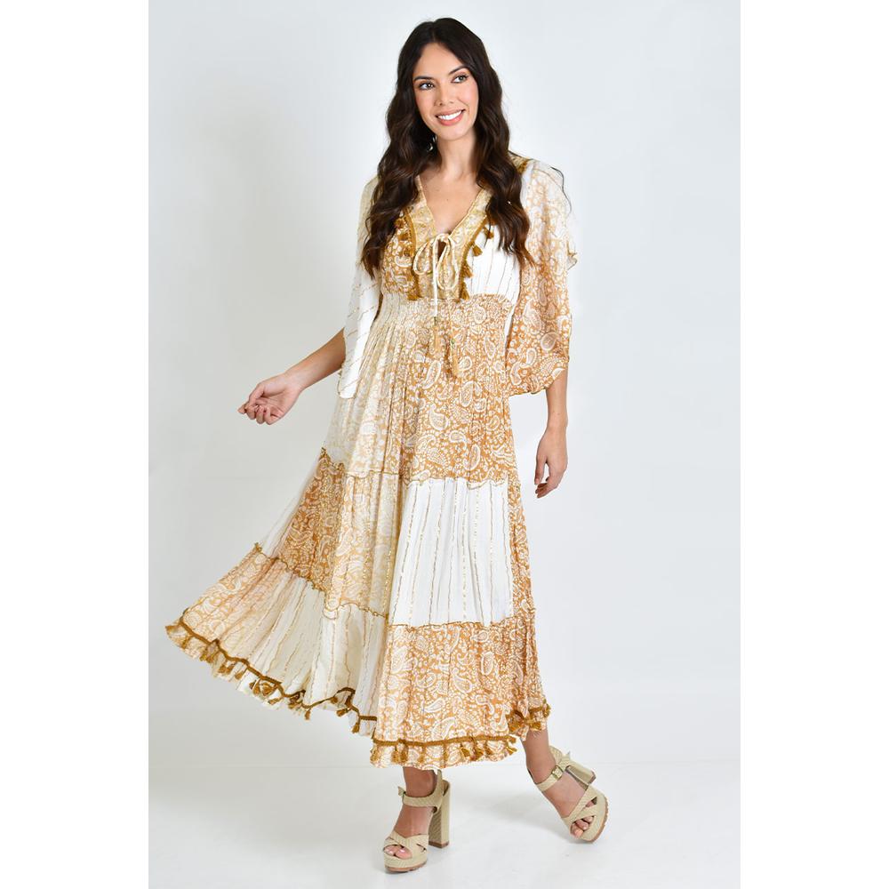 Vestido Bohemio Manga Kimono /juvenil, 8544 (blanco, Cafe) Cafe $1,239