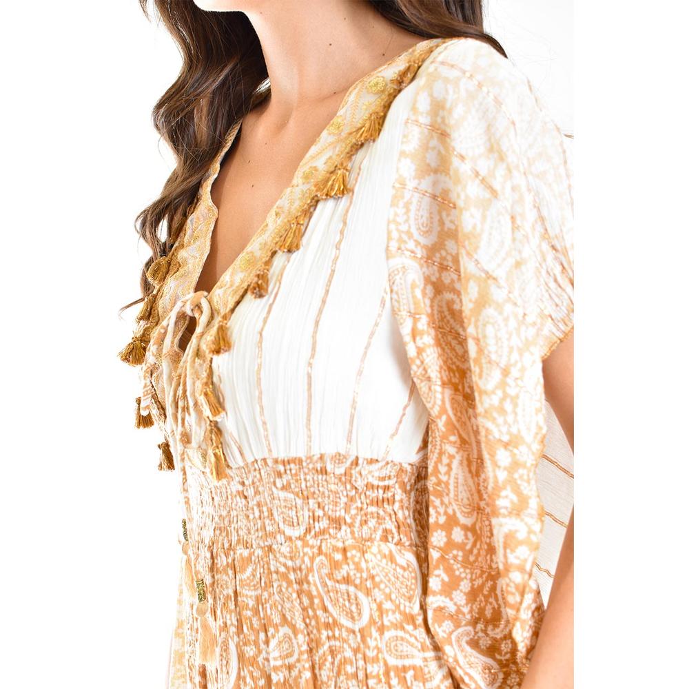 Foto 5 pulgar | Vestido Bohemio Manga Kimono /juvenil, 8544 (blanco, Cafe) Cafe