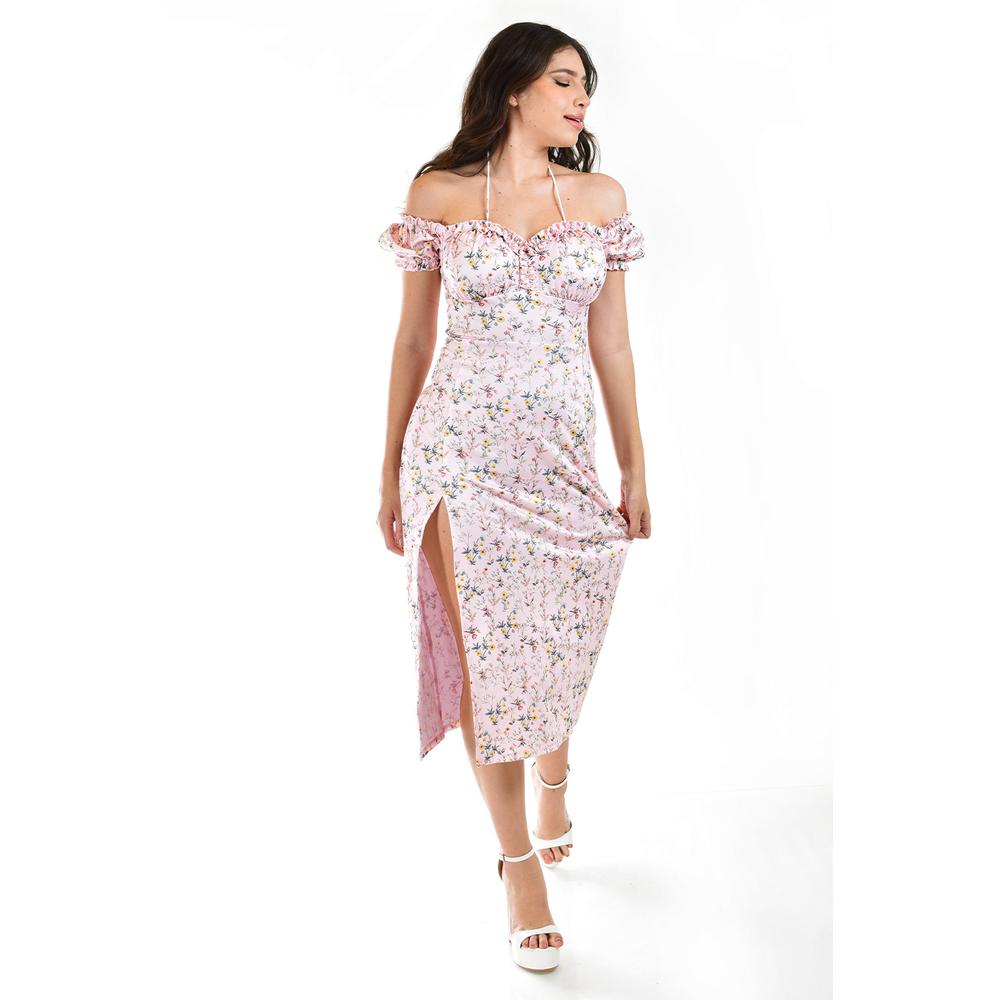 Vestido Roman Fashion Juvenil Floreado con Abertura