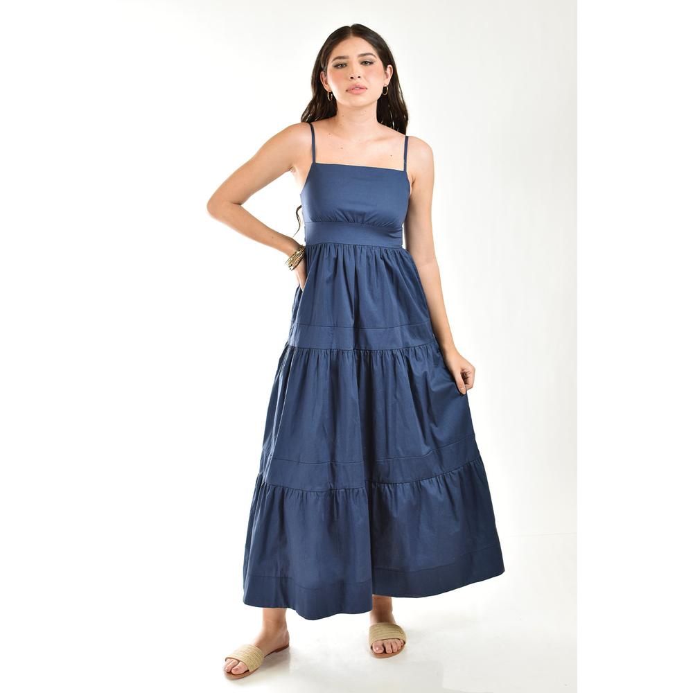Foto 5 | Vestido Largo De Popelina Roman Fashion /juvenil 866 Azul Marino