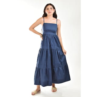 Foto 5 | Vestido Largo De Popelina Roman Fashion /juvenil 866 Azul Marino