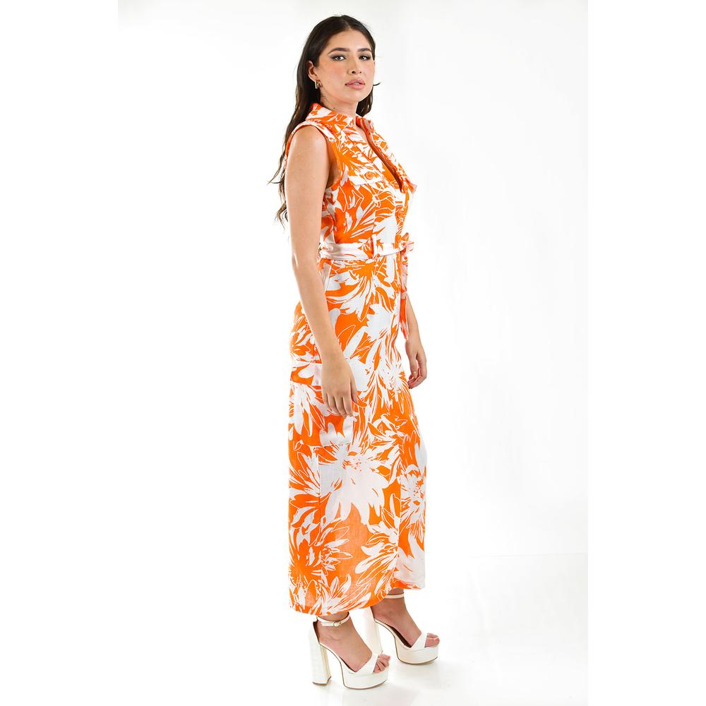Foto 2 | Vestido de Lino Tipo Cargo Roman Fahion /juvenil 14120 Naranja