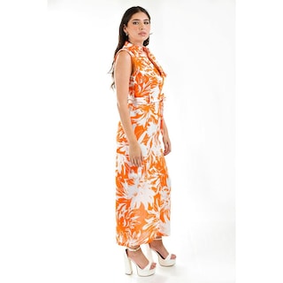 Foto 2 | Vestido de Lino Tipo Cargo Roman Fahion /juvenil 14120 Naranja