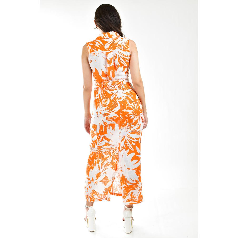 Foto 3 | Vestido de Lino Tipo Cargo Roman Fahion /juvenil 14120 Naranja