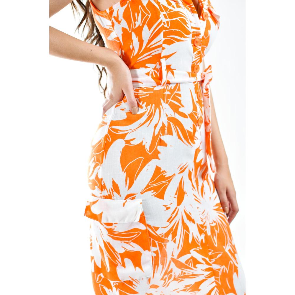 Foto 4 | Vestido de Lino Tipo Cargo Roman Fahion /juvenil 14120 Naranja