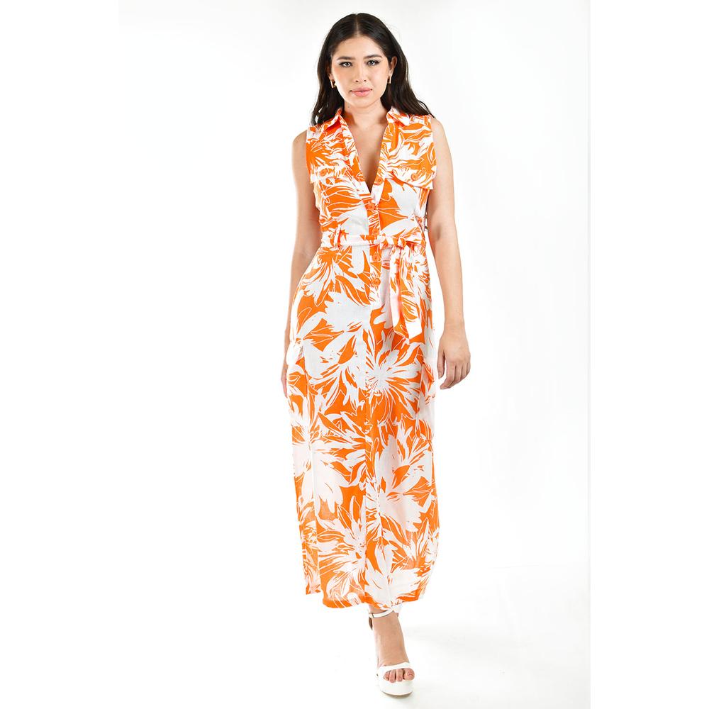 Foto 5 | Vestido de Lino Tipo Cargo Roman Fahion /juvenil 14120 Naranja
