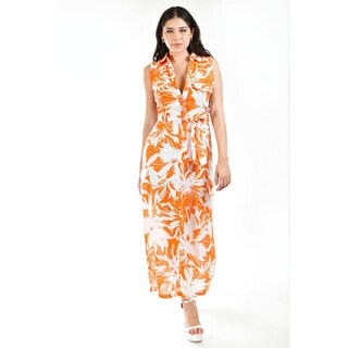 Foto 5 | Vestido de Lino Tipo Cargo Roman Fahion /juvenil 14120 Naranja