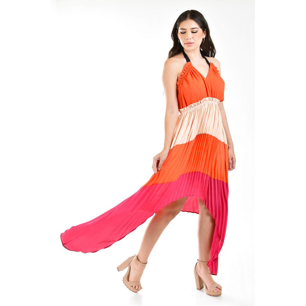 Foto 2 pulgar | Vestido Asimétrico Plisado Roman Fashion /juvenil 1731 Naranja