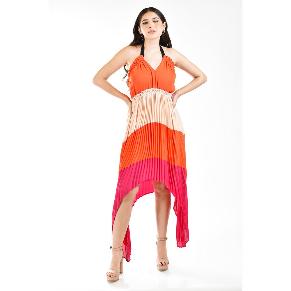 Foto 2 | Vestido Asimétrico Plisado Roman Fashion /juvenil 1731 Naranja