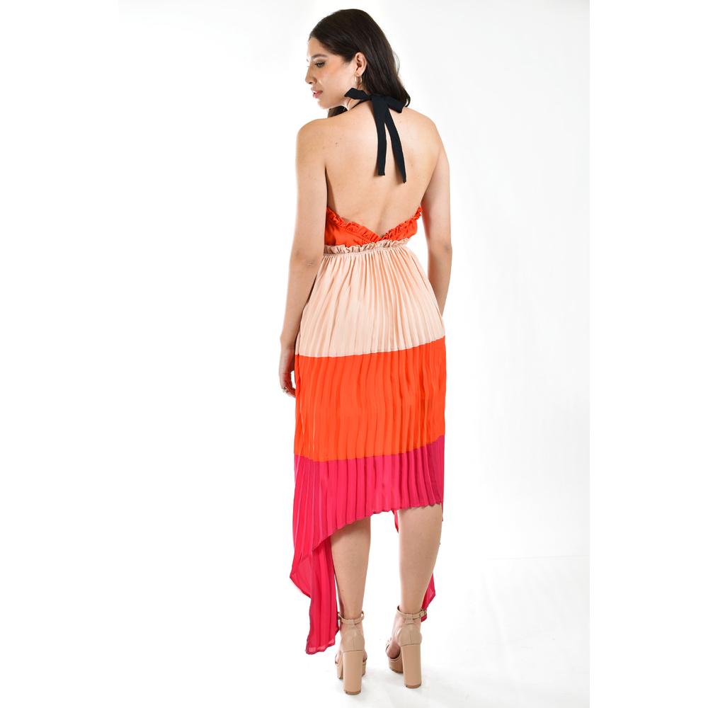 Foto 4 pulgar | Vestido Asimétrico Plisado Roman Fashion /juvenil 1731 Naranja