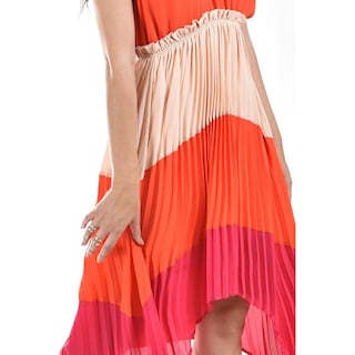 Foto 4 | Vestido Asimétrico Plisado Roman Fashion /juvenil 1731 Naranja