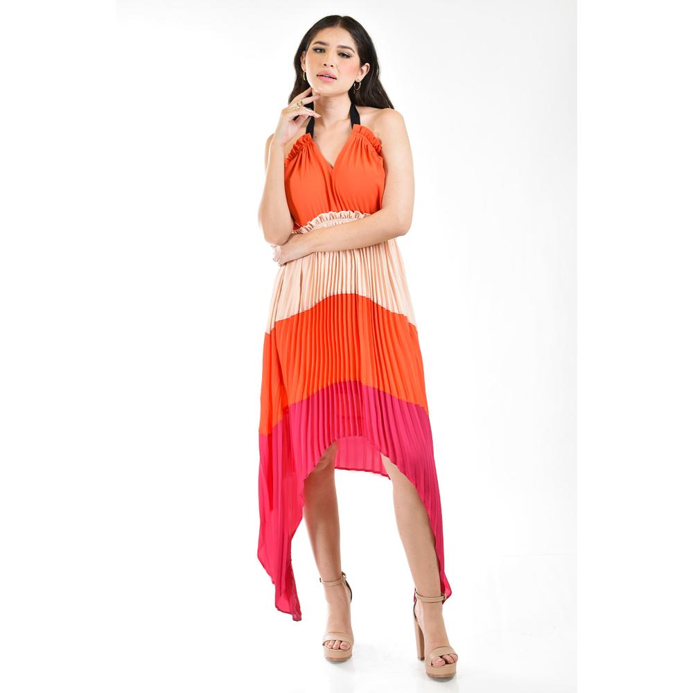 Foto 5 | Vestido Asimétrico Plisado Roman Fashion /juvenil 1731 Naranja