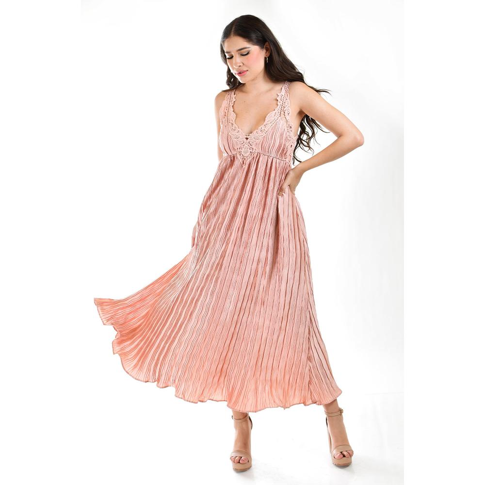 Foto 2 pulgar | Vestido Plisado con Encaje Roman Fashion Rosa Juvenil