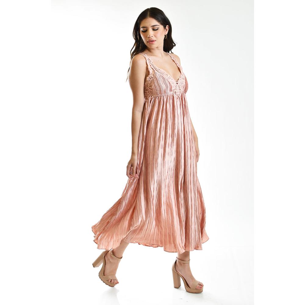 Foto 6 pulgar | Vestido Plisado con Encaje Roman Fashion Rosa Juvenil