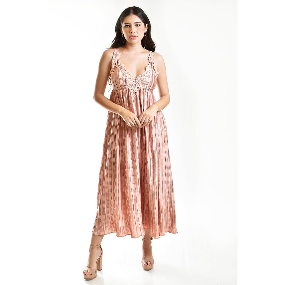 Foto 6 | Vestido Plisado con Encaje Roman Fashion Rosa Juvenil