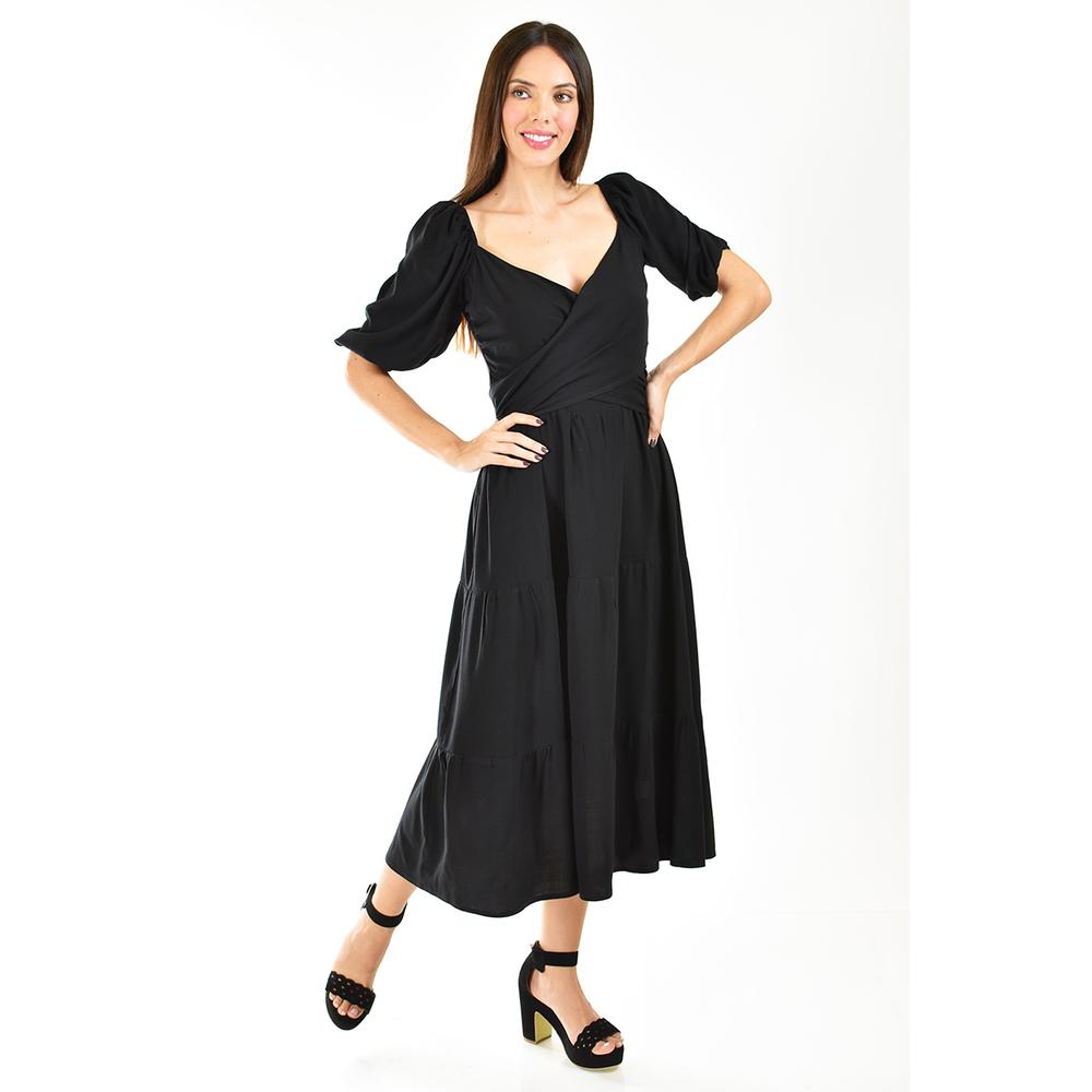 Vestido Escote Cruzado Roman Fashion Negro Juvenil