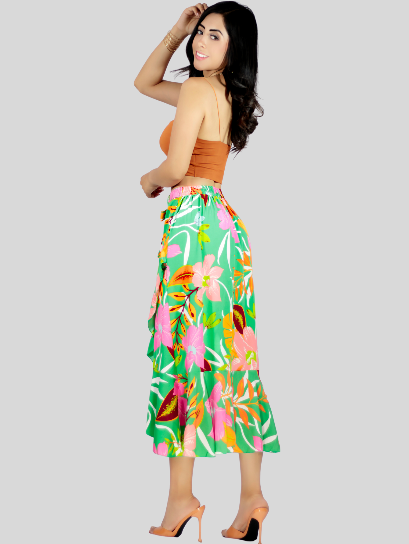 Foto 3 | Falda Corte de Sirena con Volantes Elegante Verde