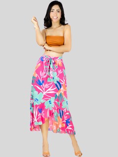 Foto 2 | Falda Corte de Sirena con Volantes Elegante O Casual Fald-1002 Fucsia Cintura Alta