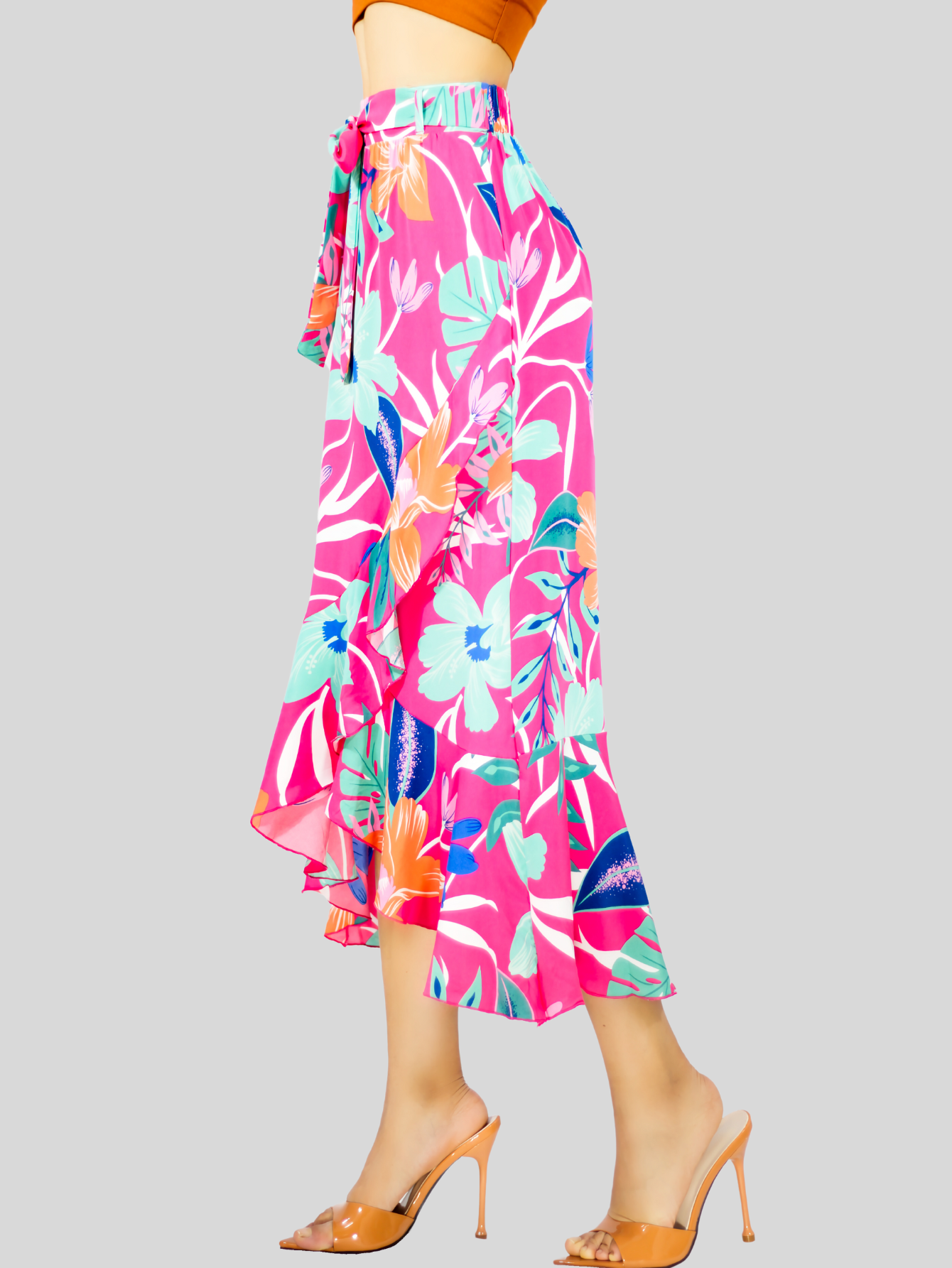 Foto 4 | Falda Corte de Sirena con Volantes Elegante O Casual Fald-1002 Fucsia Cintura Alta