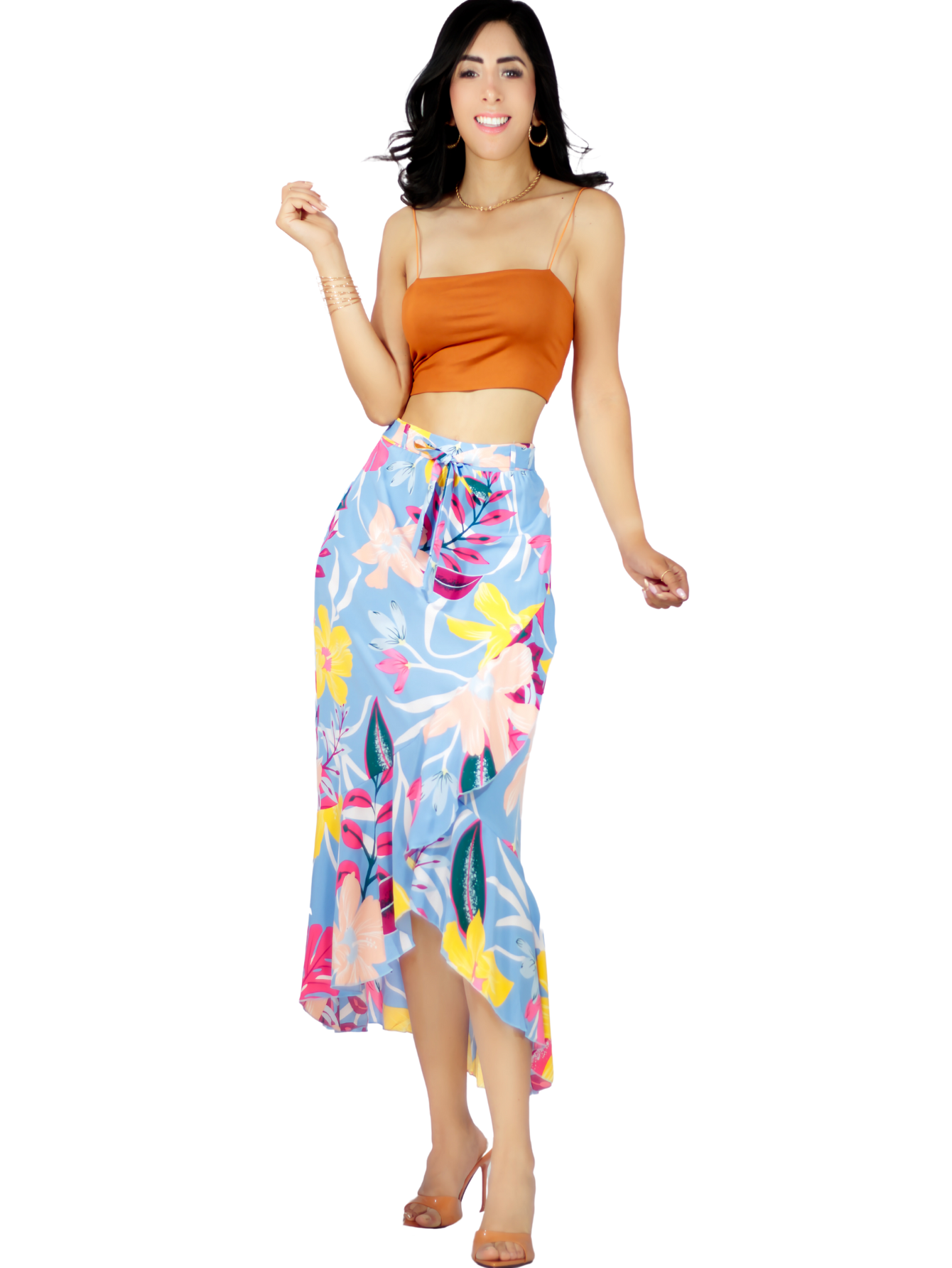 Falda Corte de Sirena con Volantes Elegante O Casual Fald-1002 Azul