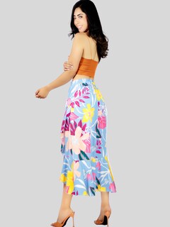 Foto 2 | Falda Corte de Sirena con Volantes Elegante O Casual Fald-1002 Azul