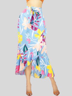 Foto 3 | Falda Corte de Sirena con Volantes Elegante O Casual Fald-1002 Azul