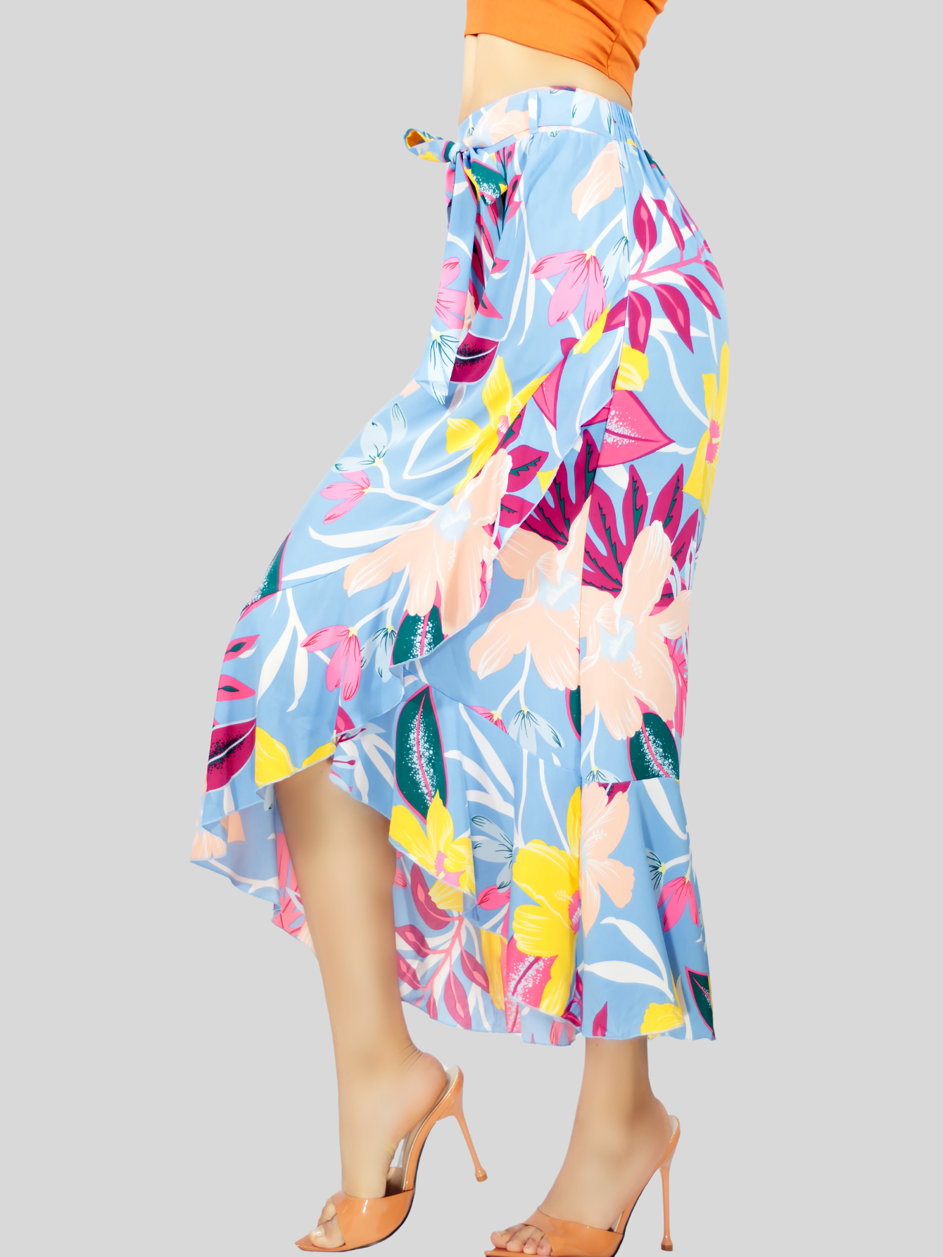 Foto 4 | Falda Corte de Sirena con Volantes Elegante O Casual Fald-1002 Azul