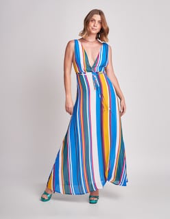 Foto 1 | Vestido Devendi Color Multicolor Líneas Escote En V
