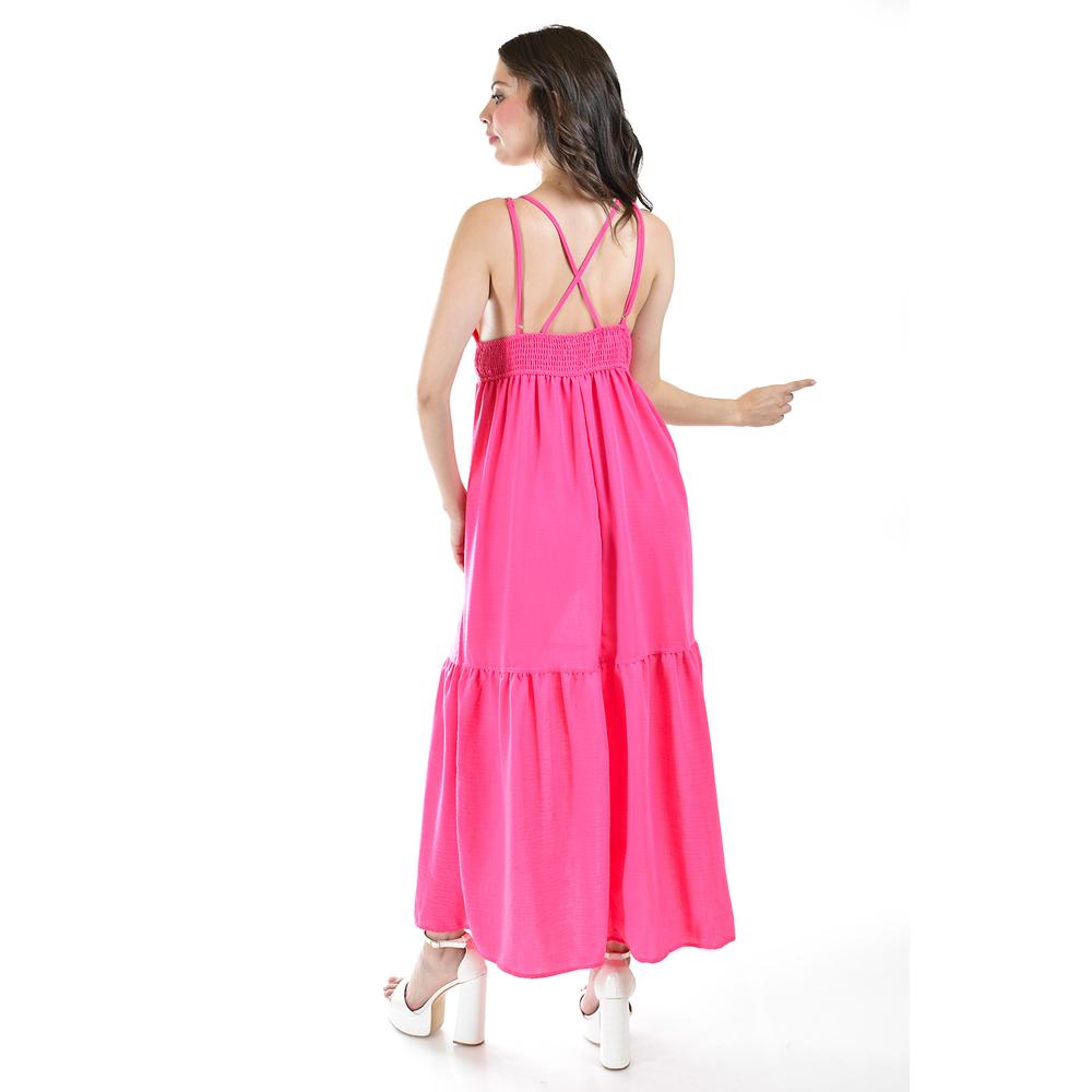 Foto 4 pulgar | Maxivestido Doble Tirante Roman Fashion Rosa para Mujer